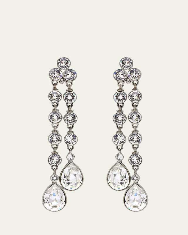 Double Teardrop Crystal Dangle Clip Earrings